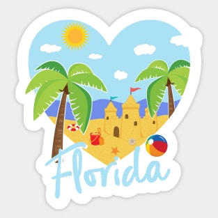 Florida Love Heart Shaped Beach Vacation Scene Sticker